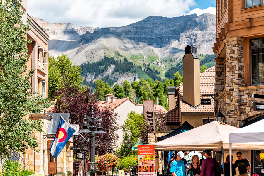 Small town in front of a mountain